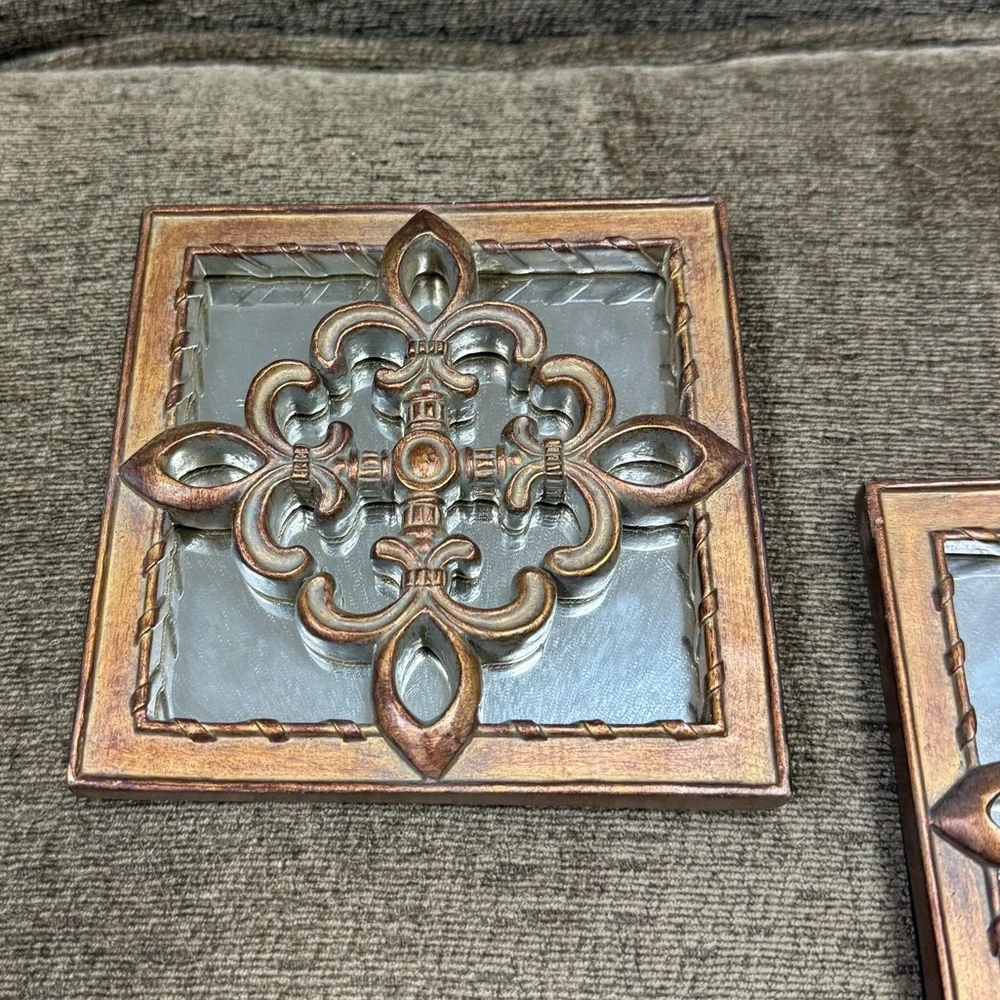 Pair of Ornate Decorative Square Wall Mirror Set 5”x 5”